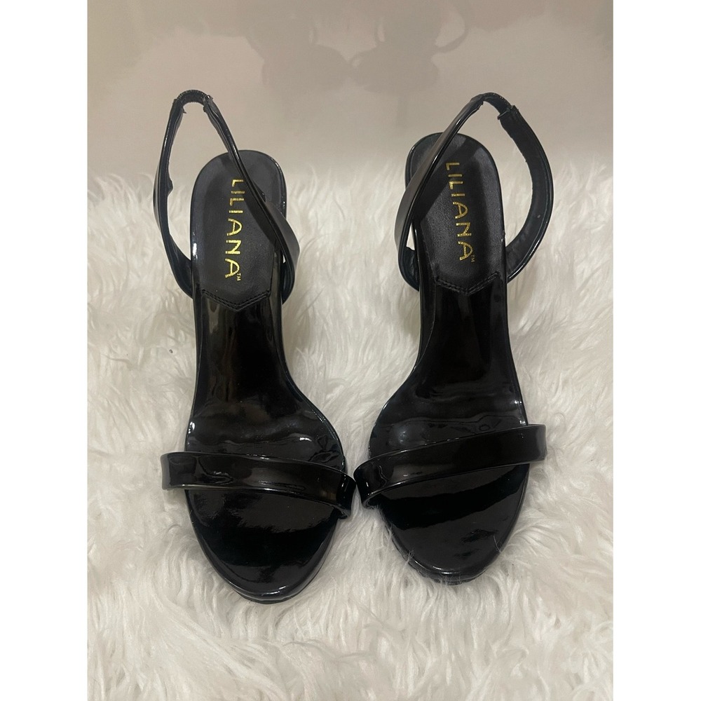 Liliana Black Patent Slingback Stiletto High Heel Sandals Womens 6.5